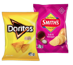 Doritos+Corn+Chips%2C+Smith%26rsquo%3Bs+Crinkle+Cut+Chips+150%E2%80%91170g+or+Cheetos+Pops+Cheese+Flavour+110g+Selected+Varieties