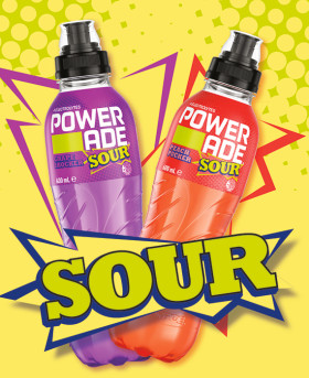 NEW+Powerade+Sour+Grape+or+Peach+600mL