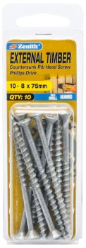Zenith-10-8G-x-75mm-Galvanised-Countersunk-Rib-Head-External-Timber-Screws-Pack-of-10 on sale