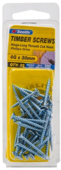 Zenith-6G-x-30mm-Zinc-Plated-Countersunk-Head-Timber-Screws-Pack-of-35 on sale