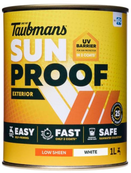 Taubmans-1L-White-Low-Sheen-Sunproof-Exterior-Paint on sale
