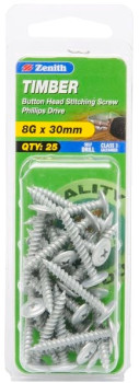 Zenith-8G-x-30mm-Galvanised-Button-Head-Stitching-Timber-Screws-Pack-of-25 on sale