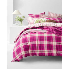 Aster+Check+Linen%2FCotton+Quilt+Cover+Set+-+Fuschia
