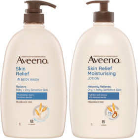 Aveeno-Skin-Relief-Moisturising-Fragrance-Free-Body-Wash-or-Body-Lotion-1-Litre on sale