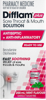 Difflam-Plus-Sore-Throat-Mouth-Solution-Antiseptic-Anti-Inflammatory-200mL on sale