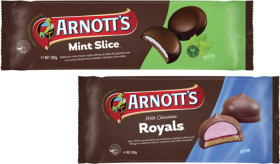 Arnotts-Mint-Slice-or-Milk-Chocolate-Royals-Biscuits-200g on sale