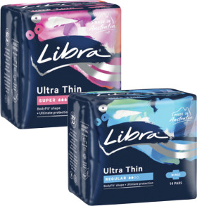 Libra-Ultra-Thin-Pads-with-Wings-Regular-14-Pack-or-Super-12-Pack on sale