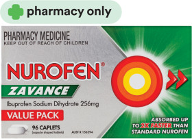 Nurofen-Zavance-Ibuprofen-Sodium-Dihydrate-256mg-96-Caplets on sale