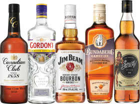Canadian-Club-Original-Whisky-Gordons-London-Dry-Gin-Jim-Beam-White-Label-Bourbon-Bundaberg-Bourbon-Barrel-Campfire-Rum-or-Sailor-Jerry-Spiced-Rum-700mL on sale