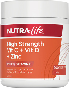 Nutra-Life+High+Strength+Vit+C+%2B+Vit+D+%2B+Zinc+200+Tablets%2A