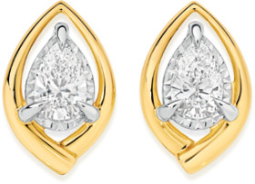 Alora+9ct+Two+Tone+Gold+Lab+Grown+Diamond+Marquise+Shape+Stud+Earrings