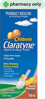 Claratyne-Childrens-Hayfever-Allergy-Relief-Peach-Flavour-150mL on sale