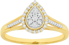 9ct+Gold+Diamond+Pear+Shape+Cluster+Ring