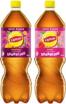 NEW+Lipton+Sparkling+Zero+Sugar+Ice+Tea+Tropical+or+Berry+Flavoured+1.25+Litre