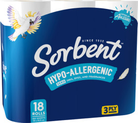 Sorbent+Toilet+Tissue+Hypoallergenic+White+3-Ply+18+Pack
