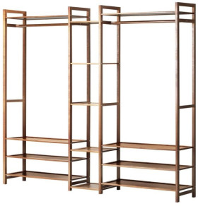 Oikiture-Bamboo-13-Shelf-Open-Wardrobe-Clothes-Rack-with-Hanging-Rail on sale
