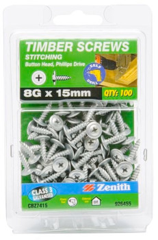 Zenith-8G-x-15mm-Galvanised-Button-Head-Stitching-Timber-Screws-Pack-of-100 on sale