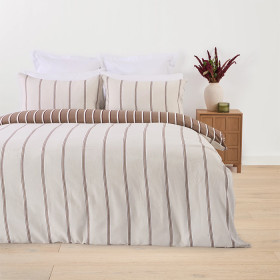 Stripe-Linen-Cotton-Reversible-Quilt-Cover-Set-Queen-Bed-Mocha on sale