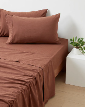 Stonewashed-Cotton-Sheet-Set-King-Bed-Chocolate on sale