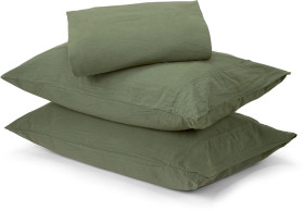 Stonewashed-Cotton-Sheet-Set-Queen-Bed-Green on sale