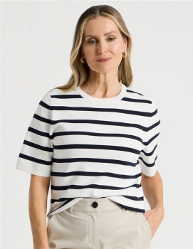 Regatta-Regatta-Petites-Womens-Short-Sleeve-Stripe-Knit-Top-Ivory-and-Navy-Stripe on sale