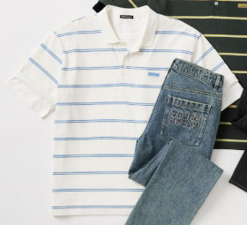 There-After-Stripe-Polo-White on sale