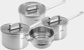 Woll+4pc+Steel+Saucepan+Set+with+Steamer+16%2C+18+and+20cm