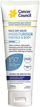 Cancer+Council+Face+Day+Wear+Moisturiser+for+Face+%26amp%3B+Body+SPF50%2B+Invisible+150mL