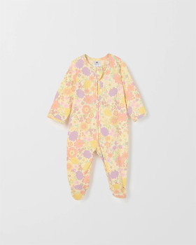 Baby-Organic-Cotton-Zip-Coverall-Floral-Lemon-Icing on sale
