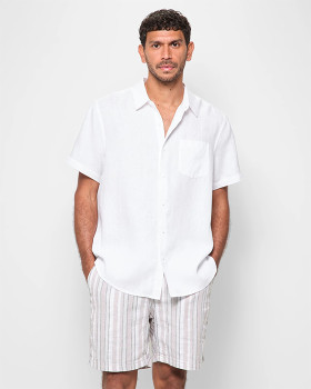 European+Linen+Short+Sleeve+Shirt+-+White