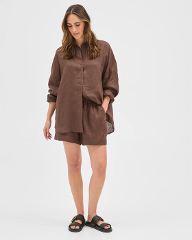 European+Linen+Pull+On+Shorts+-+Coffee+Bean
