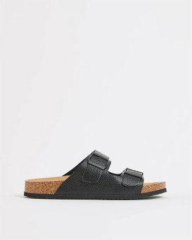 Smooth+Moulded+Cork+Sandals+-+Solomon+-+Black+Pebble