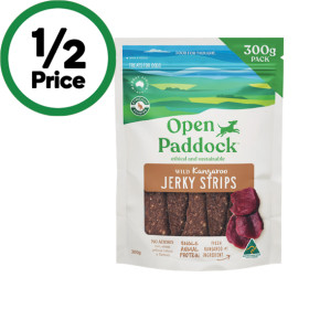 Open+Paddock+Wild+Kangaroo+Jerky+Strips+Dog+Treats+300g