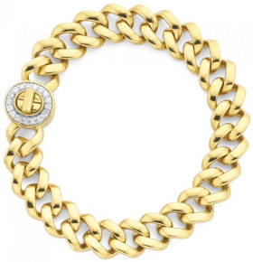 9ct+Gold+19cm+Solid+Curb+Diamond+Turnlock+Bracelet