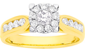 9ct+Gold+Diamond+Cluster+Ring