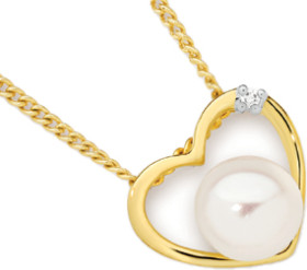 9ct+Gold+Cultured+Freshwater+Pearl+Open+Heart+Slider+Pendant