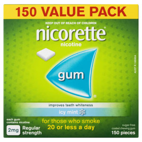 Nicorette-Quit-Smoking-Nicotine-Gum-2mg-Icy-Mint-150-Pieces-Value-Pack on sale