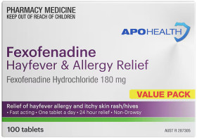 Apohealth-Fexofenadine-180mg-Hayfever-Allergy-Relief-100-Tablets on sale