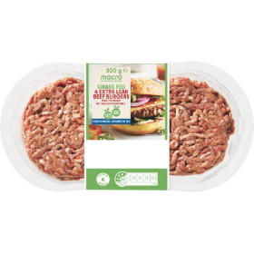 macro-Australian-Grass-Fed-Extra-Lean-Beef-Burgers-500g-Pk-4 on sale