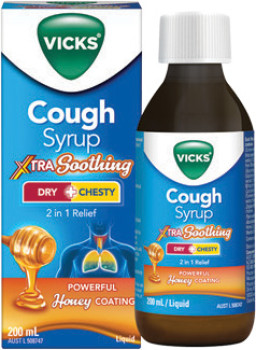 NEW-Vicks-Cough-Syrup-Xtra-Soothing-Dry-Chesty-200mL on sale