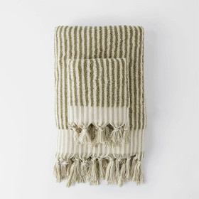 Ama-Stripe-Towel-Olive-Green on sale