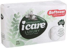 icare-Luxury-100-Recycled-Paper-3-Ply-Toilet-Tissue-8-Pack on sale