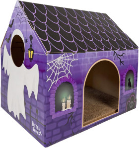 Baxter-Bone-Halloween-Cardboard-Cat-House-with-Scratcher-Insert on sale