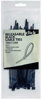 Click-100mm-Releasable-Cable-Ties-in-Black-Pack-of-25 on sale