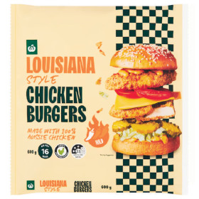 NEW+Woolworths+Louisiana+or+Hot+%26amp%3B+Spicy+Chicken+Burgers+600g