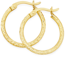 9ct-Gold-15mm-Diamond-Cut-Hoop-Earrings on sale