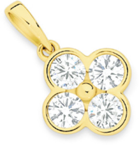 9ct+Gold+Cubic+Zirconia+Clover+Pendant