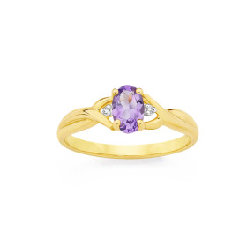 9ct-Gold-Amethyst-Diamond-Ring on sale