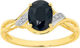 9ct-Gold-Black-Sapphire-Diamond-Twist-Ring on sale