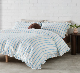 Vue-Yarn-Dye-Stripe-with-Ruffle-Quilt-Cover-Set-Blue on sale